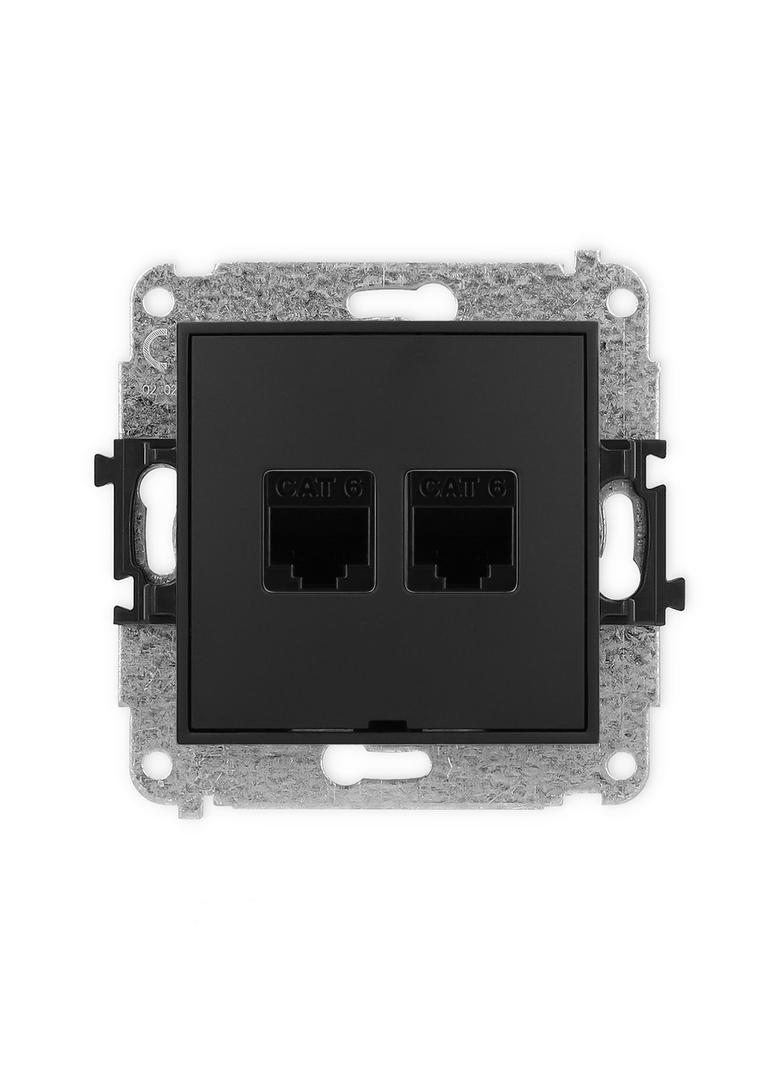 ICON Mechanizm gniazda komputerowego podwójnego 2xRJ45, kat. 6, 8-stykowy, bez pola opisowego czarny