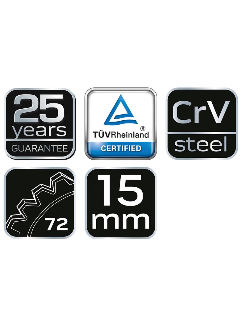 Klucz płasko-oczkowy z grzechotką, 15 mm