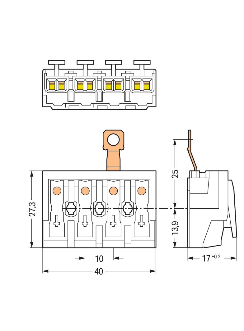 złączka zasilająca 4-biegunowa bez stopek ze stykiem PE