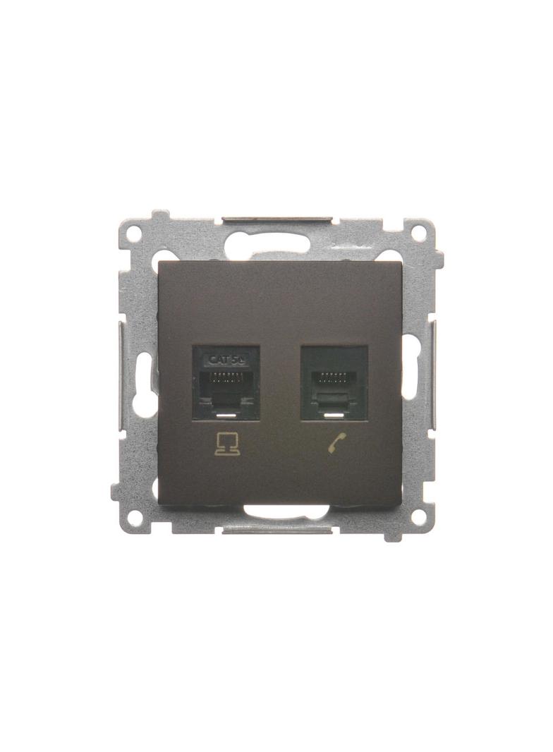 Simon 54 Gniazdo komputerowe RJ45 kategoria 5e + telefoniczne RJ12 brąz mat D5T.01/46 KONTAKT