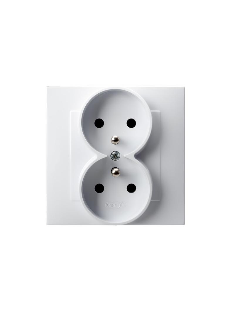 SZAFIR Gniazdo podwójne z uziemieniem kompletne z ramką - kolor biały