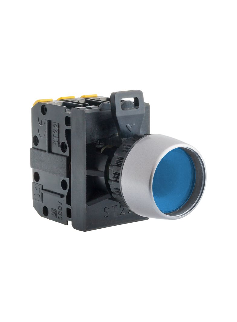 PRZYCISK KRYTY PODŚWIETL.NIEBIESKI 1 ZW. PIERŚCIEŃ NIKLOWANY "RESET"