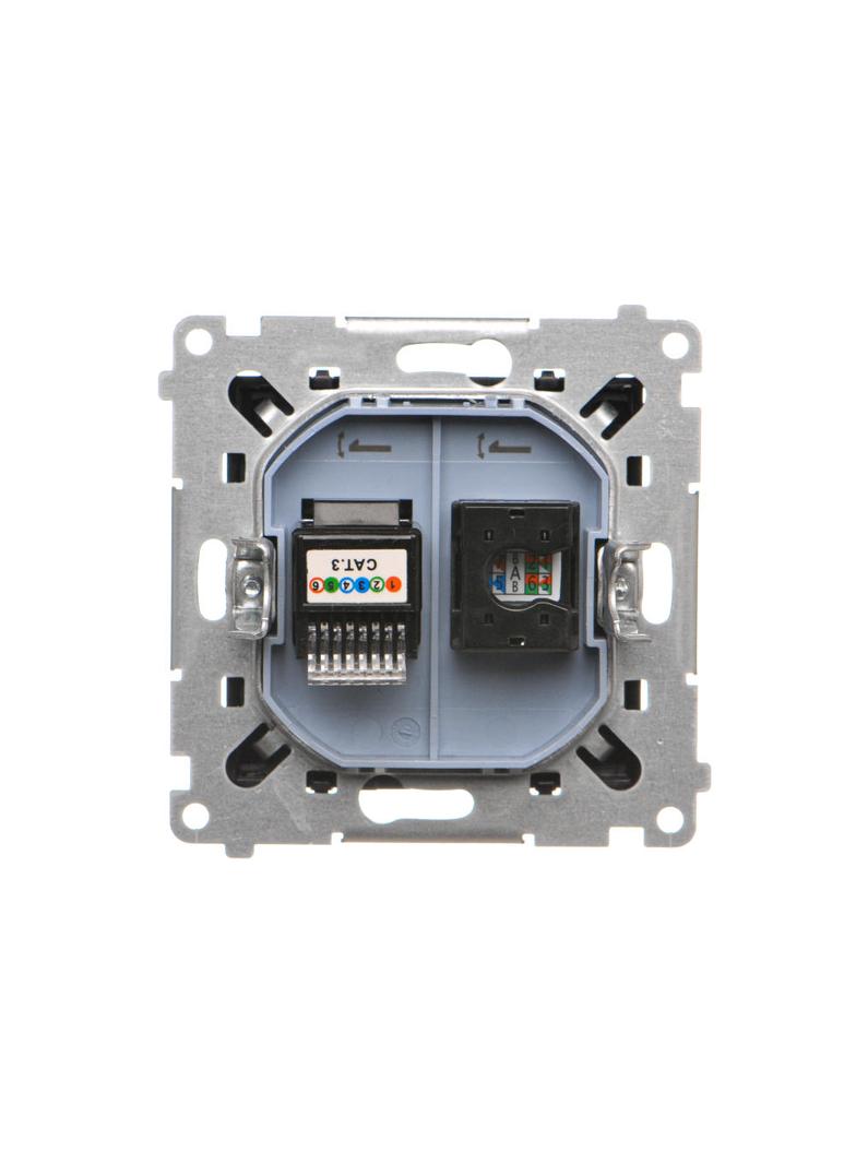 Simon 55 Gniazdo komputerowe RJ45 kategoria 5e + telefoniczne RJ12 Czarny mat T5F.01/149 KONTAKT