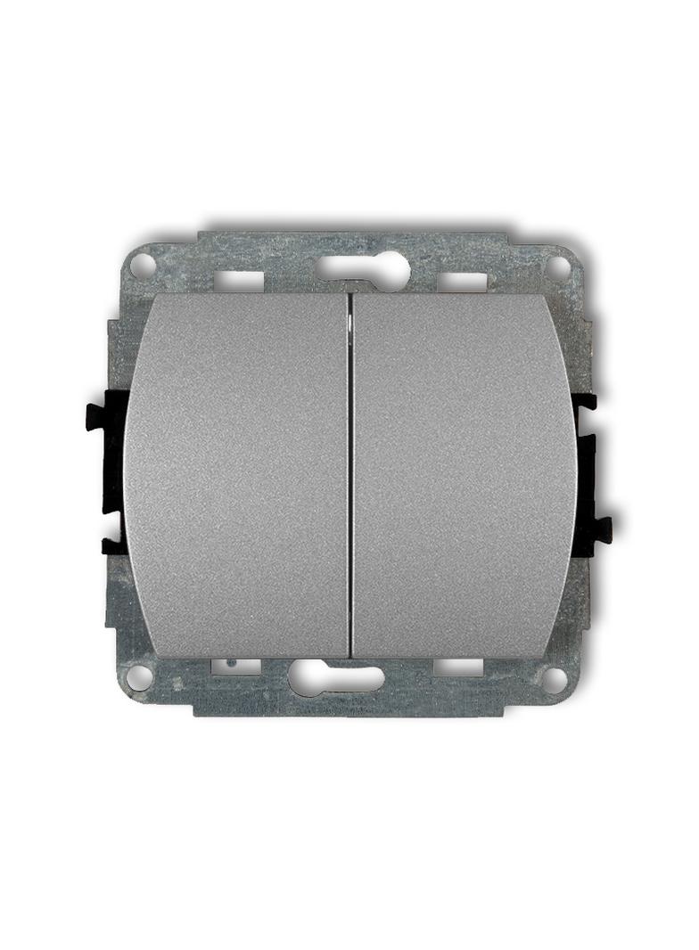 TREND Mechanizm łącznika podwójnego schodowego (dwa klawisze bez piktogramów) srebrny metalik