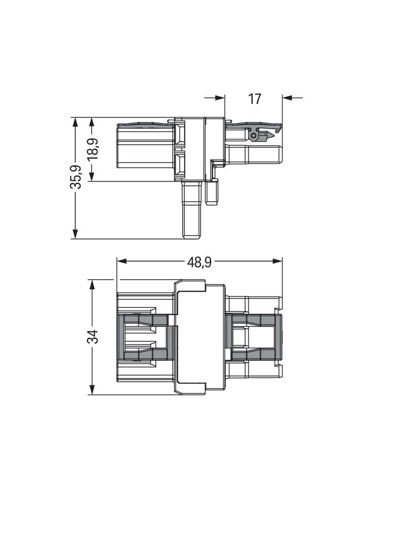 WINSTA rozgałęźnik typu T 3-torowy 1 x wtyk / 2 x gniazdo czarny