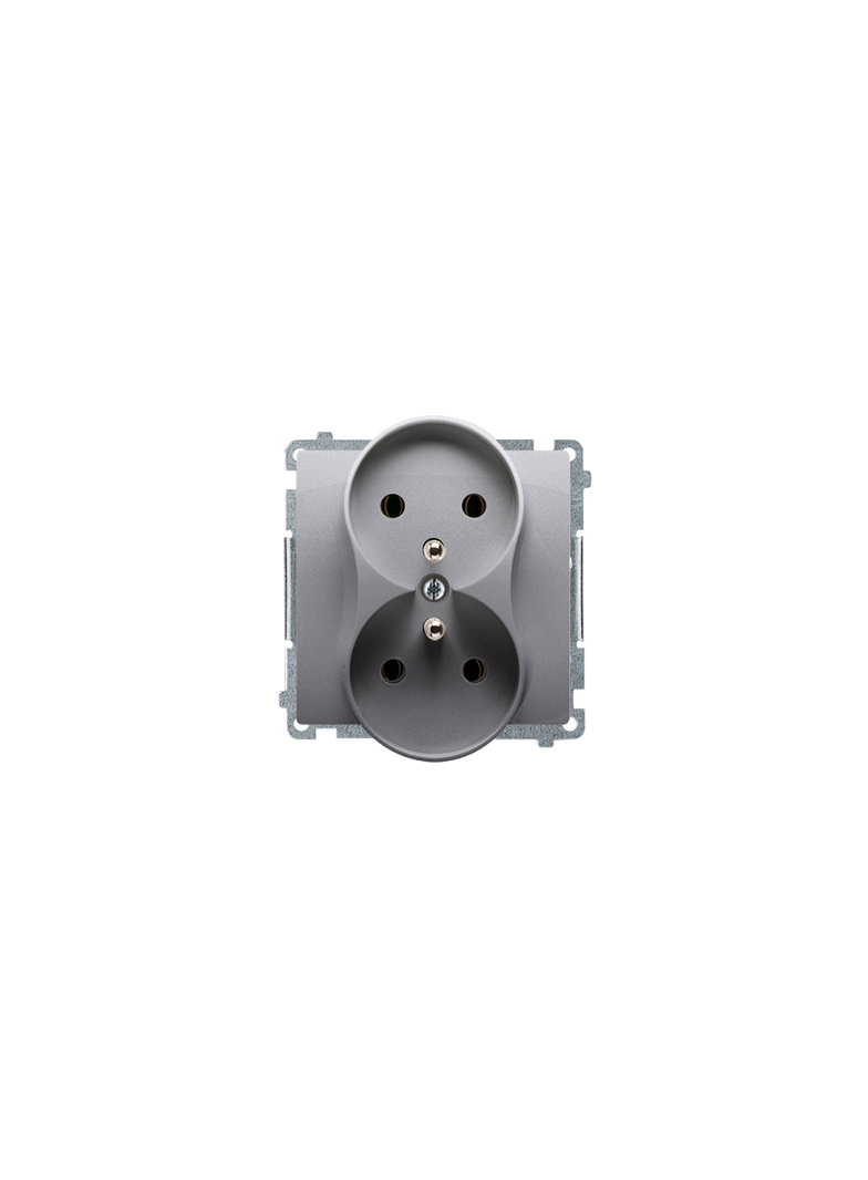 Simon Basic Gniazdo podwójne z/u 16A z. śrub. stal inox