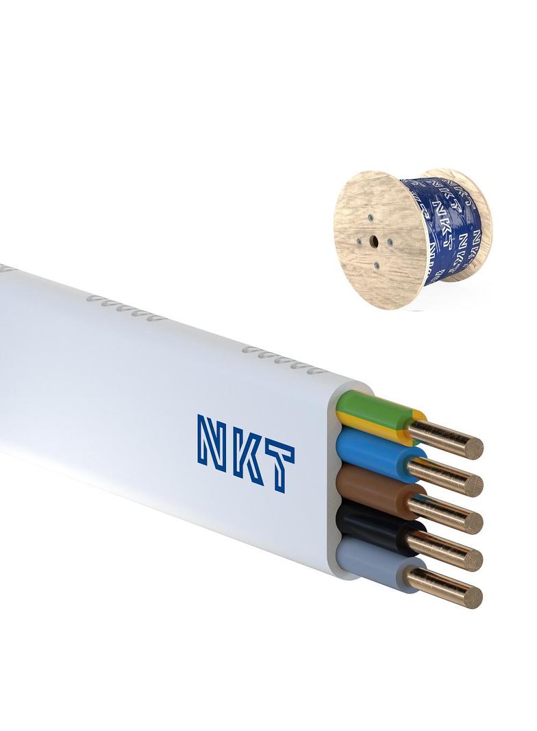 Przewód instalacyjny NKT instal YDYp żo 5x4mm2 biały 450/750V płaski /bębnowy/ NKT