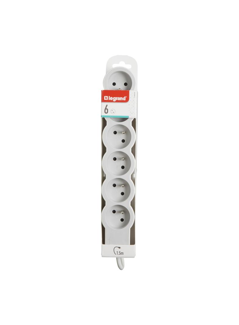 PRZEDŁUŻACZ STANDARD 6X2P+Z, Z PRZEWODEM 1.5 METRA 3X1.0 MM2 - BIAŁY/JASNOSZARY, Legrand