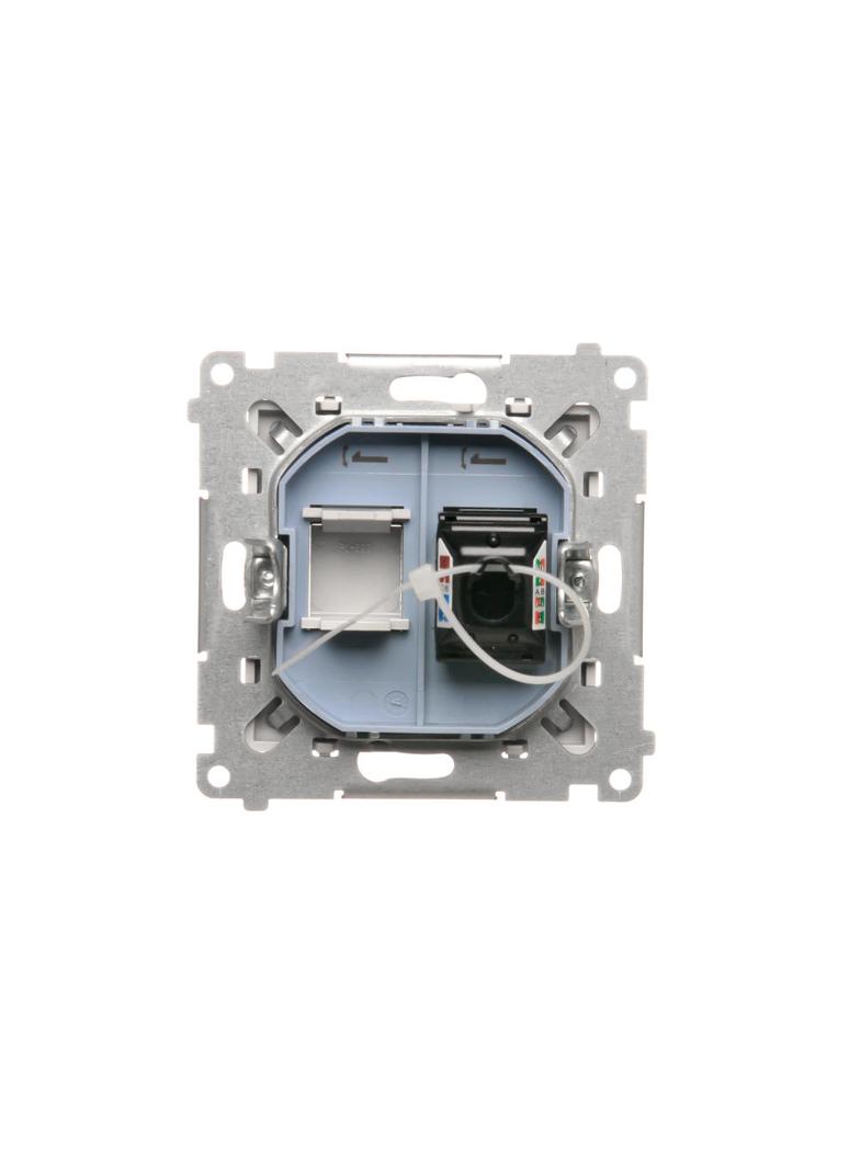 Simon 55 Gniazdo komputerowe pojedyncze RJ45 kategoria 6 z przesłoną przeciwkurzową Jasnoszary mat