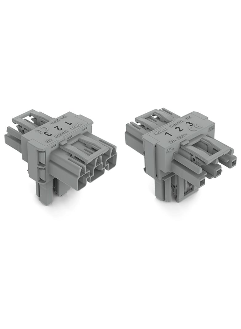 WINSTA rozgałęźnik typu T 3-torowy 1 x wtyk / 2 x gniazdo szary