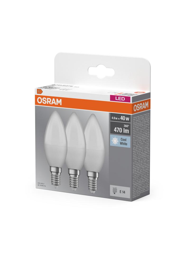 Żarówka LED x3 B37 Świeczka E14 4.9W = 40W 470lm 4000K Neutralna 180° BASE Osram