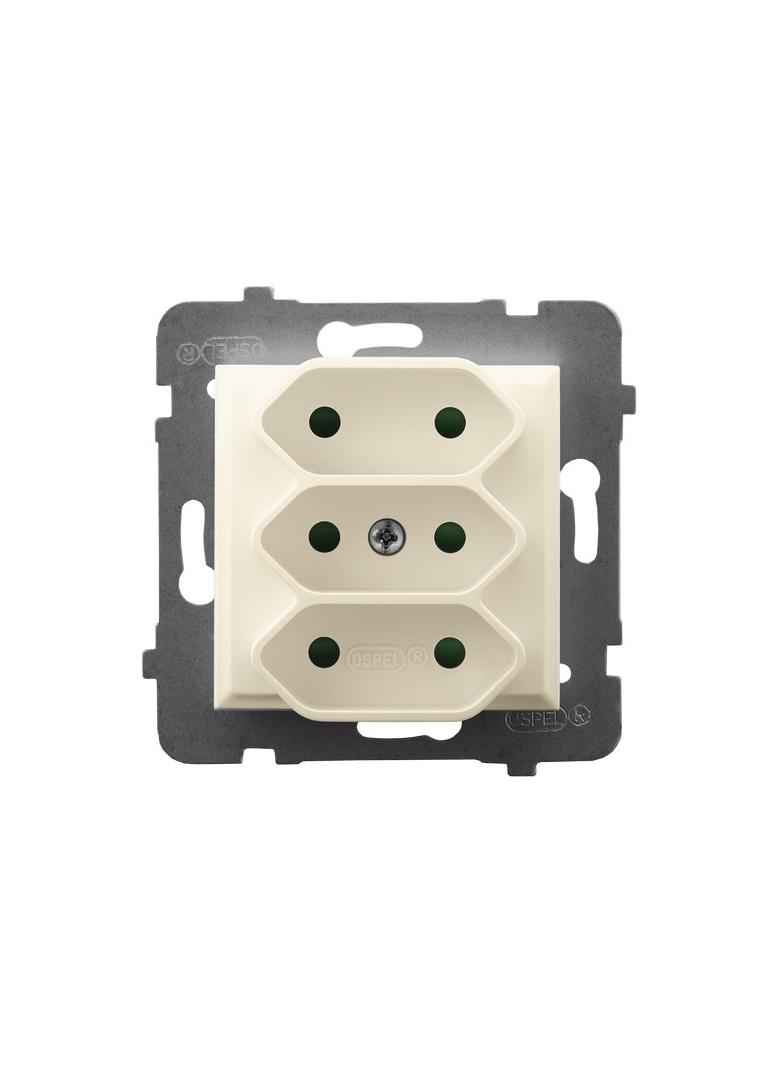 ARIA Gniazdo potrójne EURO z przesłonami torów prądowych - kolor ecru