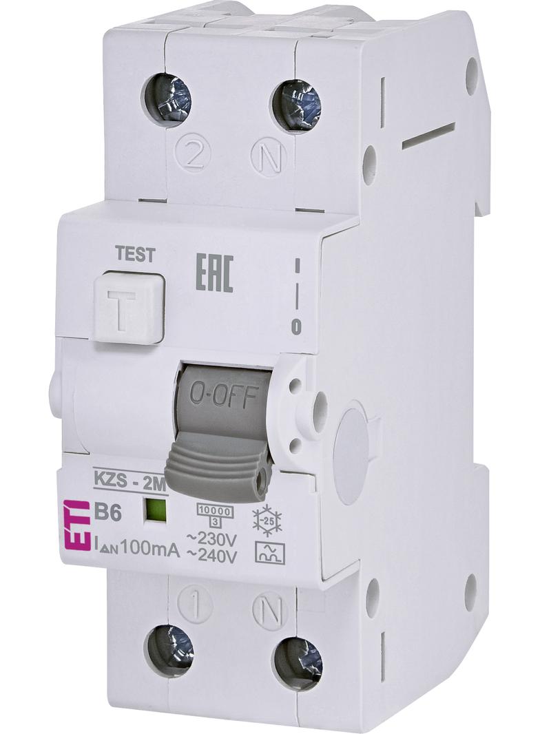 Wyłącznik różnicowonadprądowy KZS-2M 1P+N B6A 100mA typ A 002173701 ETI