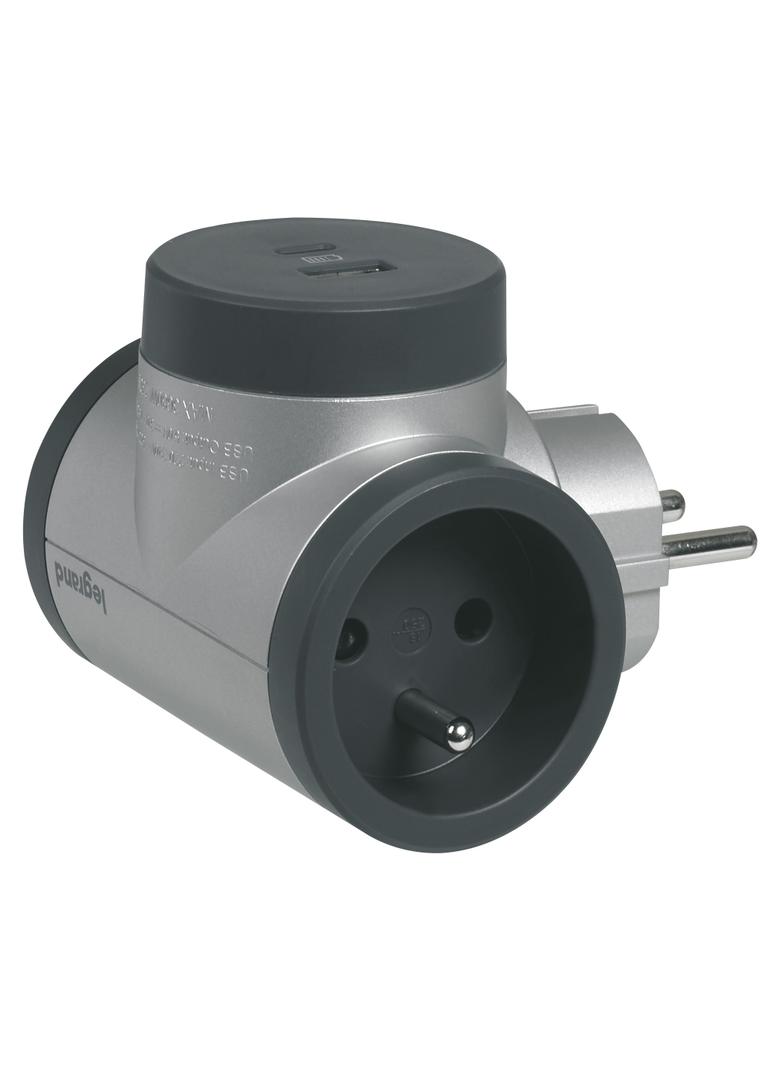 ROZGAŁĘŹNIK OBROTOWY 2X2P+Z, USB A+C - ALUMINIUM/GRAFITOWY, Legrand