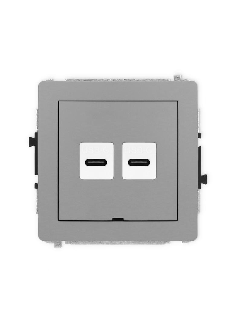 DECO Mechanizm gniazda podwójnego 2xUSB C-C, bez pola opisowego szary mat