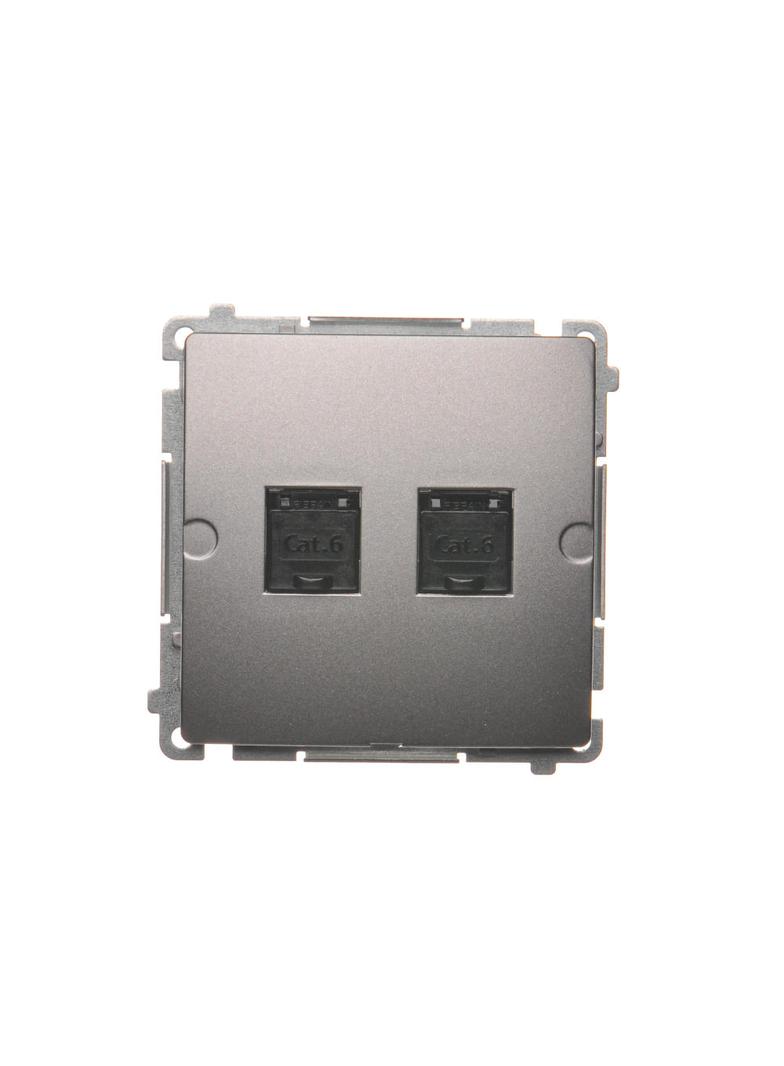 Simon Basic Gniazdo komputerowe RJ45 kategoria 6 podwójne z przesłoną przeciwkurzową . Montaż na łapki lub wkręty stal inox BM62.01/21 KONTAKT