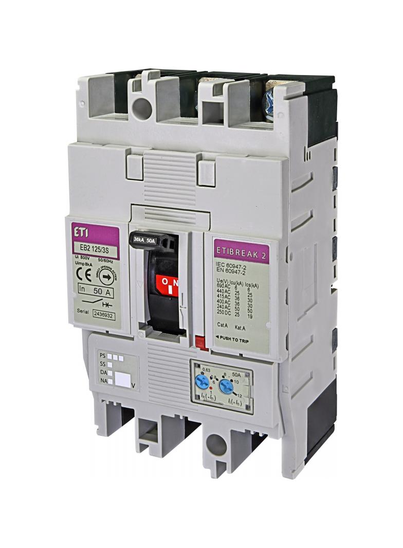 Wyłącznik mocy 36kA wyzw. TM EB2 125/3S 50A 3P 004671043 ETI
