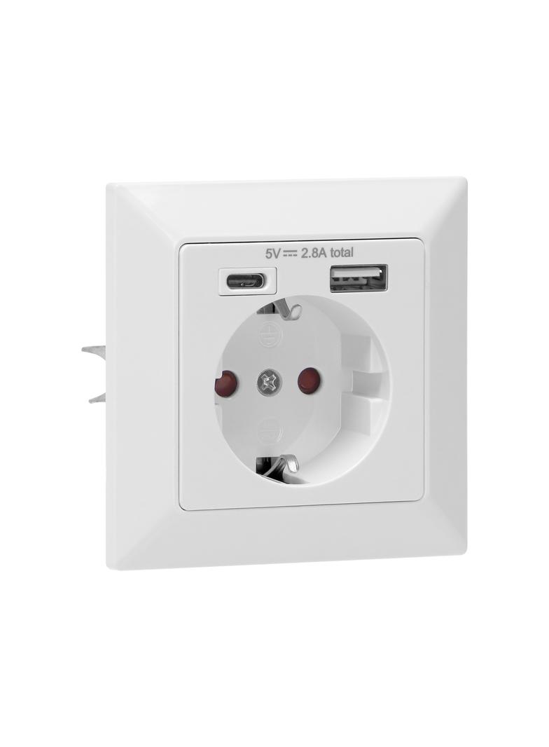 Gniazdo pojedyncze 2P+Z (Schuko), USB-A + USB-C, ,Wyjście 5VDC Max 2,8A OR-AE-13232(GS) ORNO