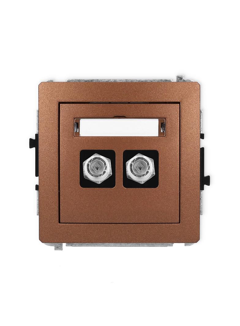 DECO Mechanizm gniazda antenowego podwójnego typu F (SAT) niklowany brązowy metalik