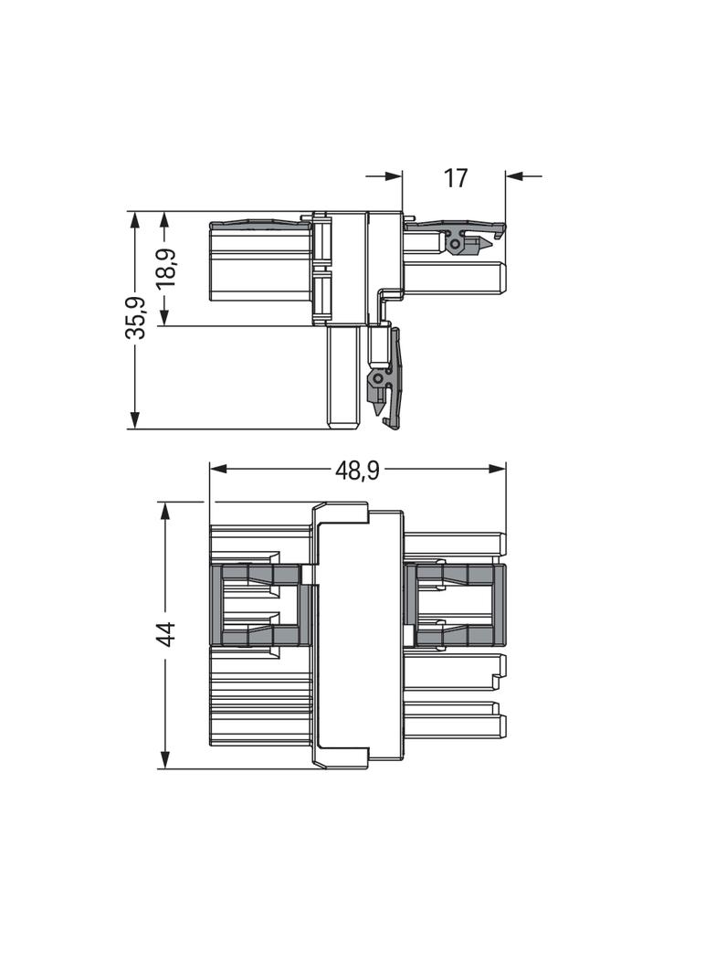 WINSTA rozgałęźnik typu T 4-torowy 1 x wtyk / 1 x gniazdo czarny