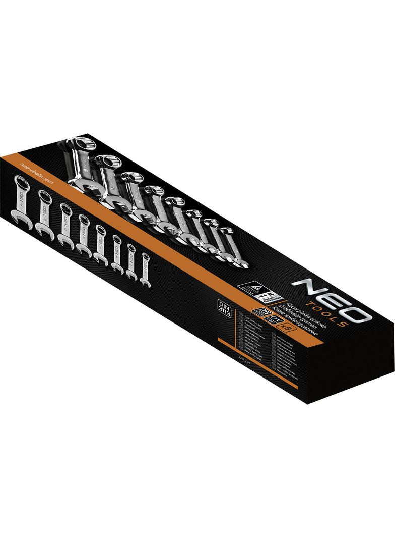 Klucze płasko-oczkowe 8-19 mm (krótkie), zestaw 8 szt.