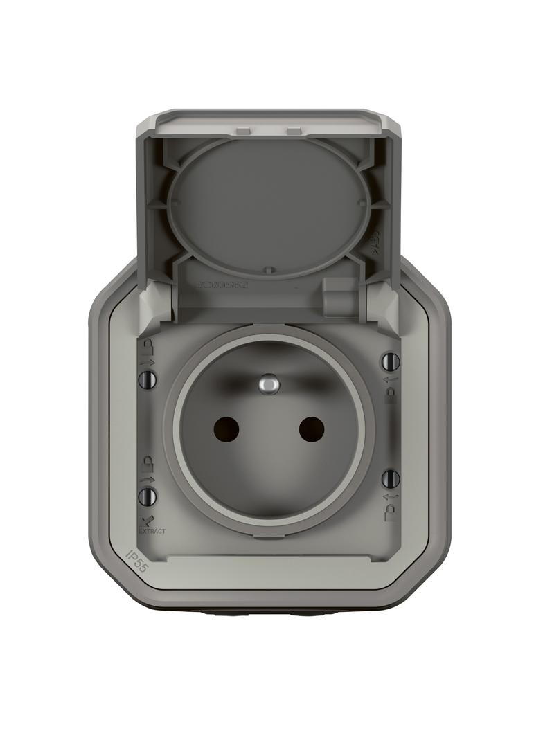 NOWE PLEXO - GNIAZDO 2P+Z ZACISKI AUTO KOMPLET NATYNKOWY 16 A - 250 V~ SZARE