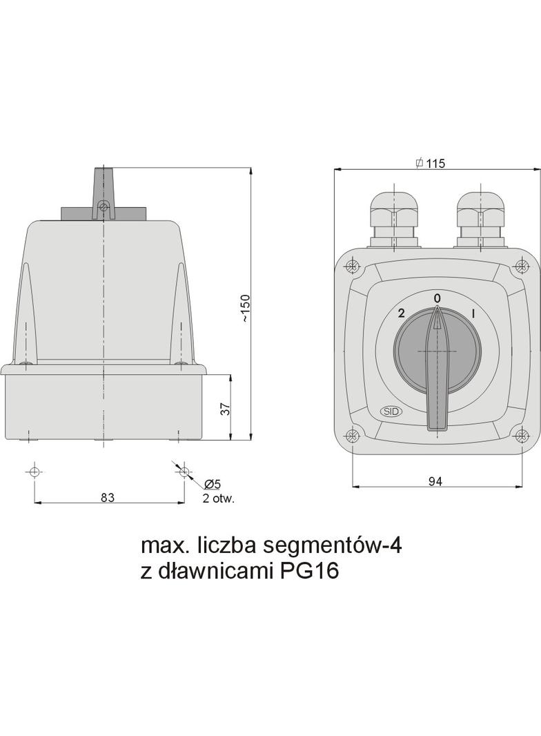 Łuk 40-73 Zmiana zasilania  2-0-1 IP-65
