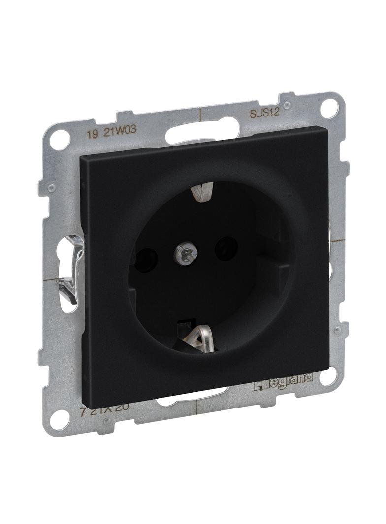 Suno Gniazdo Pojedyncze Z Uziemieniem Schuko 2P+Z 16A 250 V Z Przesłoną Zaciski Automatyczne Czarny 721420 LEGRAND