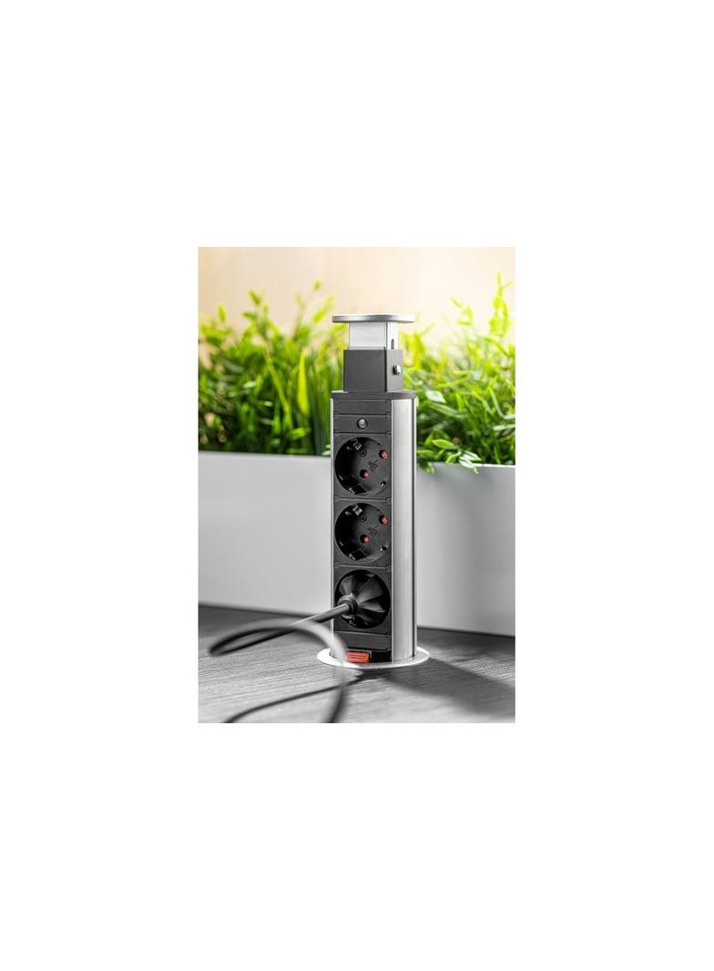 BIURKOWY PRZEDŁUŻACZ WPUSZCZANY 60MM, 3X SCHUCKO (SREBRNY)