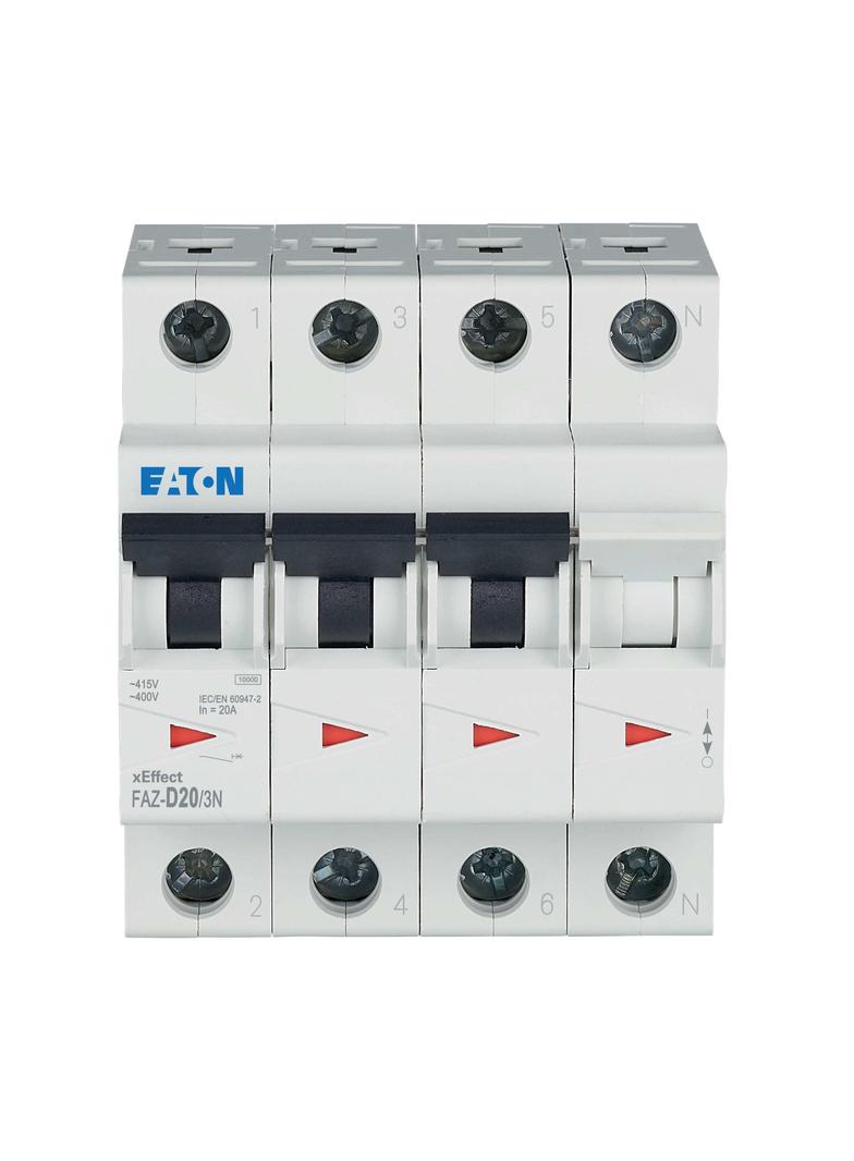 FAZ-D20/3N Wyłącznik nadprądowy 15kA D20A 3P+N 278999 EATON