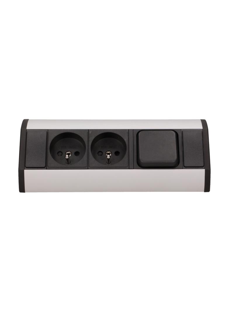 Gniazdo meblowe 2x2P+Z z wyłącznikiem, czarno-srebrne OR-GM-9002/B-G ORNO