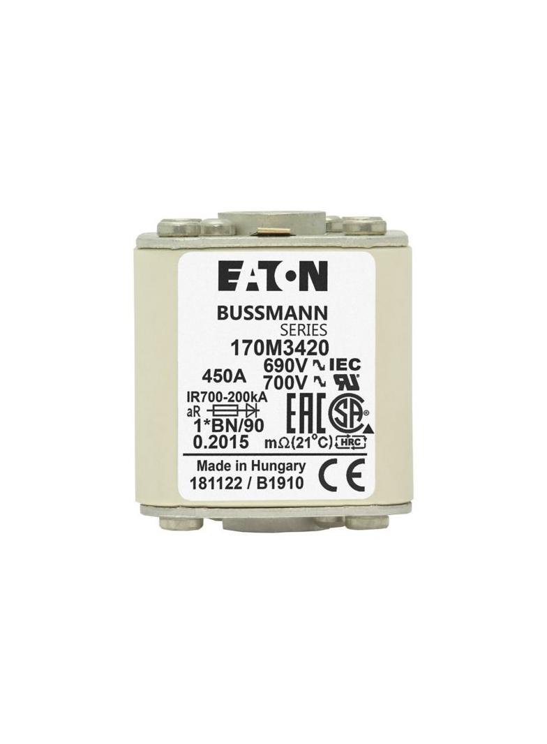 FUSE 450A 690V 1*BN/50 AR UC Wkładka szybka 450A AC 690V rozmiar 1 45x59x51 mm aR I 170M3420 EATON