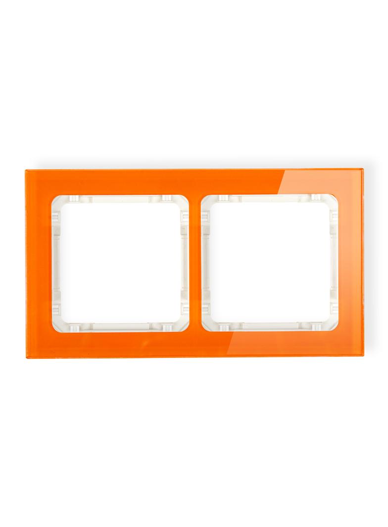 DECO Ramka uniwersalna podwójna - efekt szkła (ramka: pomarańczowa; spód: beżowy)