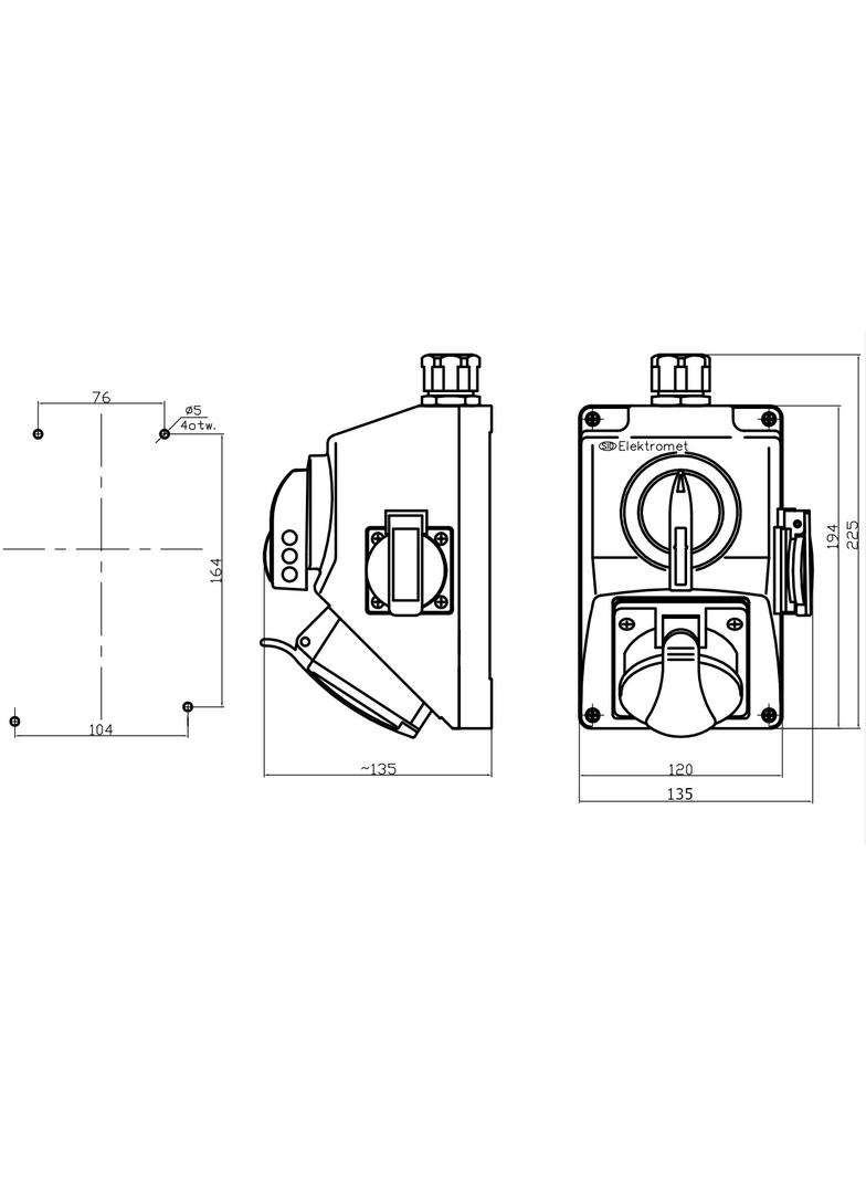 Zestaw C32-48.1N Zmiana kierunku obrotów L-0-P Gniazdo 3P+N+Z, 1 x 2P+Z IP-54; przystosowane do zamk