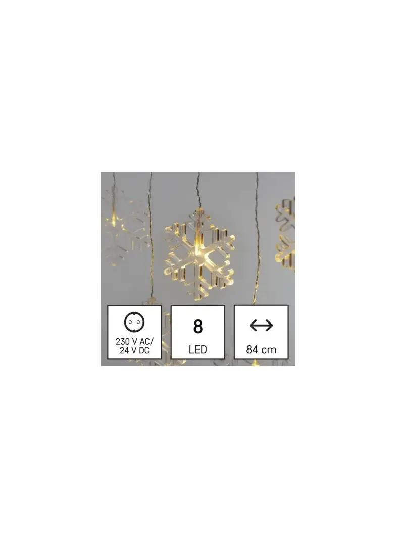 Dekoracje - 8 LED sople śnieżynki 45x84 cm ciepła biel, IP44