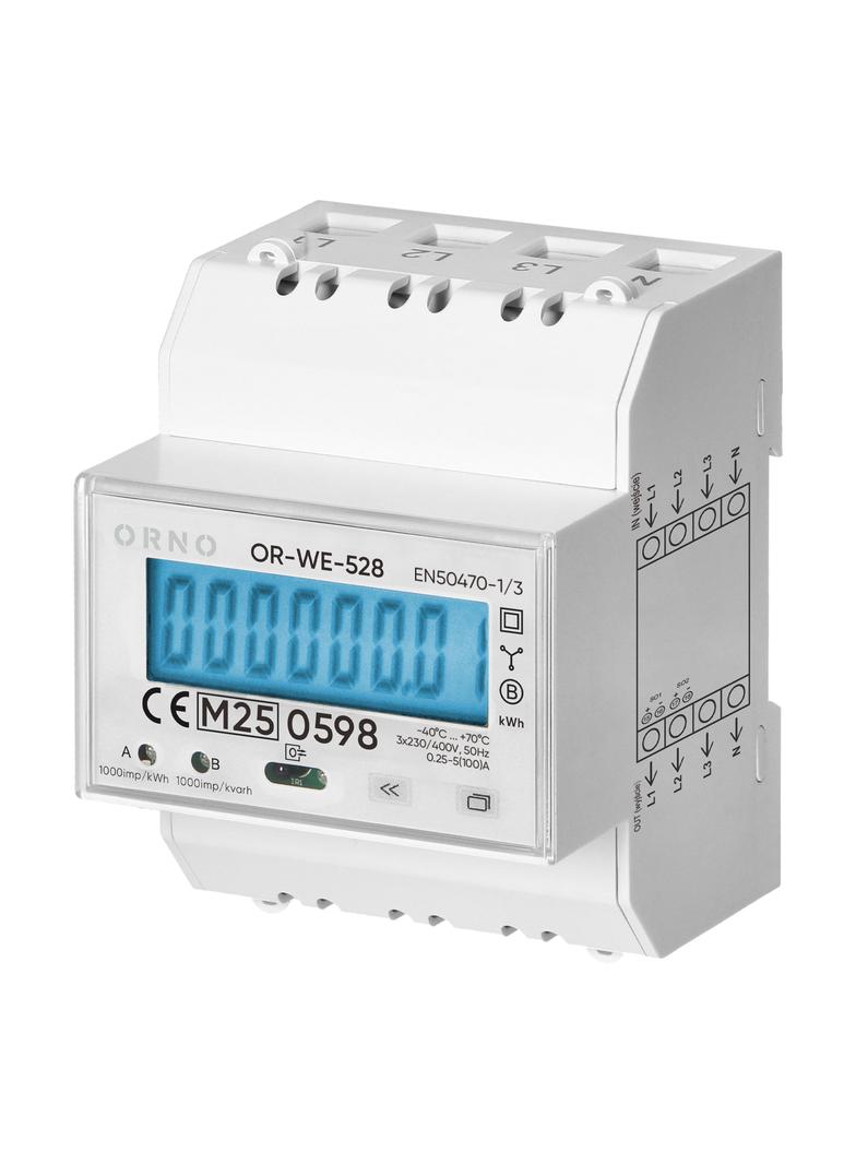 3-fazowy licznik energii elektrycznej, 100A, MID, 4 moduły, DIN TH-35mm
