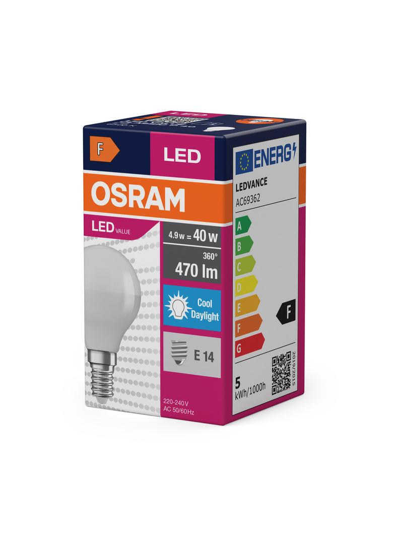 Lampa LED VALUE Classic P40 non-dim plastik 4,9W 865 E14