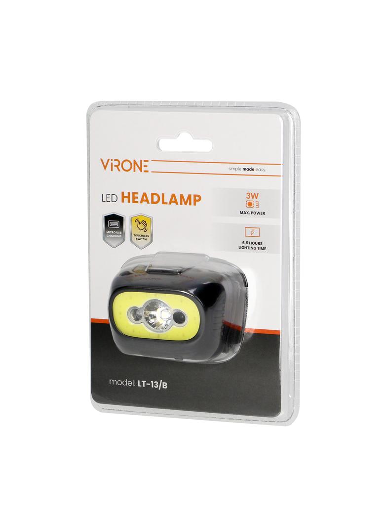 Latarka czołowa COB+LED, ładowanie USB, czujnik ruchu, czarna