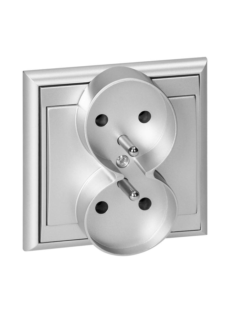 Gniazdo podwójne podtynkowe 2x2P+Z Luna, 16A, 250V, PT-6LR, srebrny