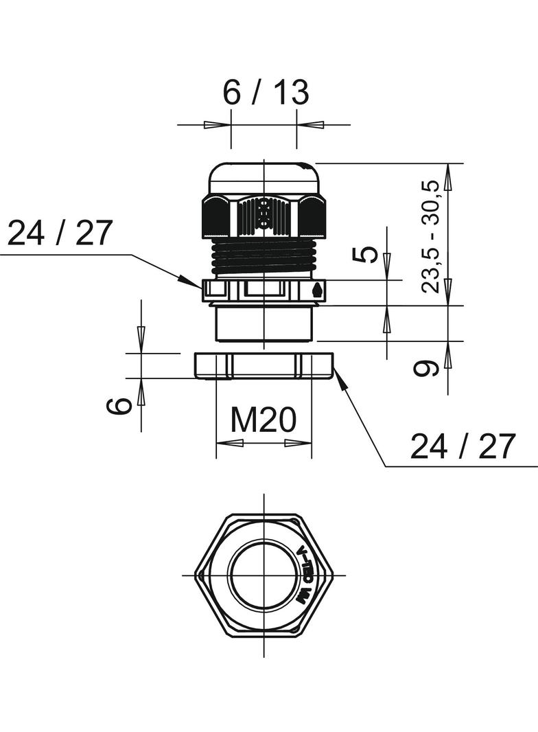 V-TEC VM20+ LGR, Dławik kablowy