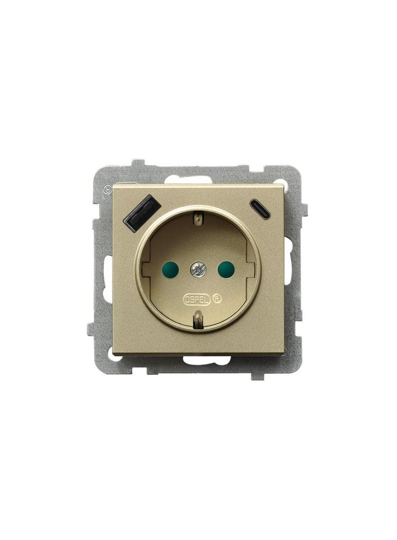 Gniazdo pojedyncze z uziemieniem schuko z ładowarką A+C SONATA SZAMPAŃSKI ZŁOTY