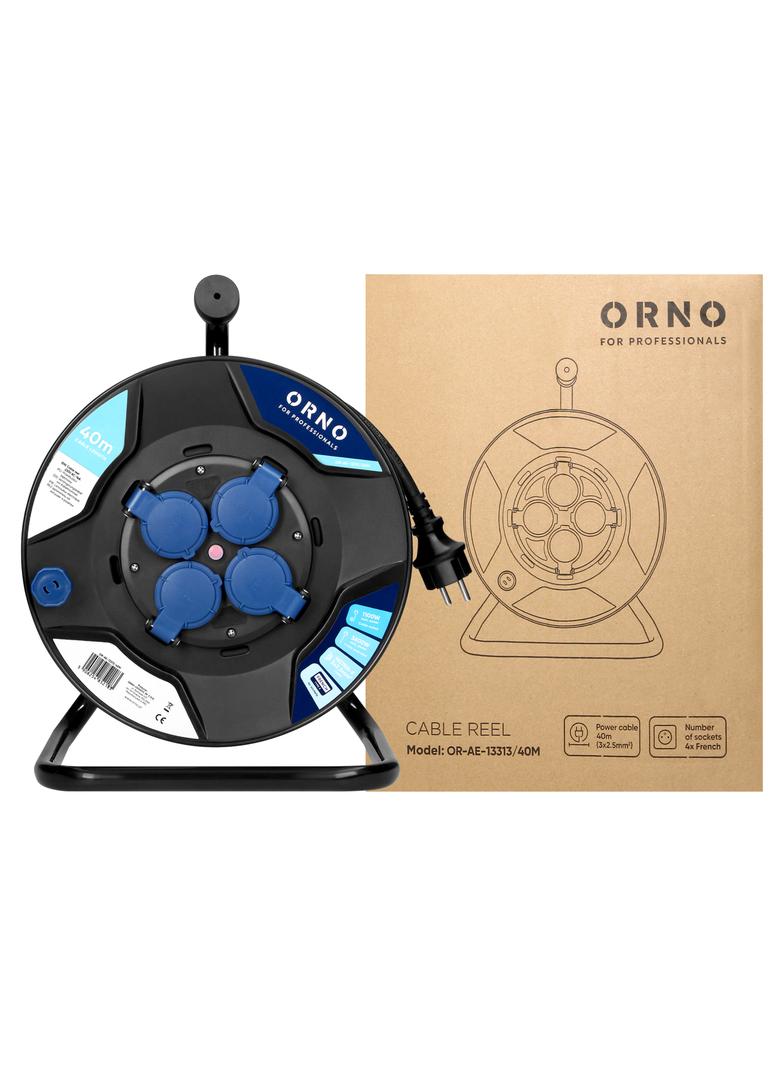 Przedłużacz bębnowy, 4 gniazda 2P+Z, kabel PVC H07RN-F 3x2,5mm2, długość 40m, termik, przesłony toró