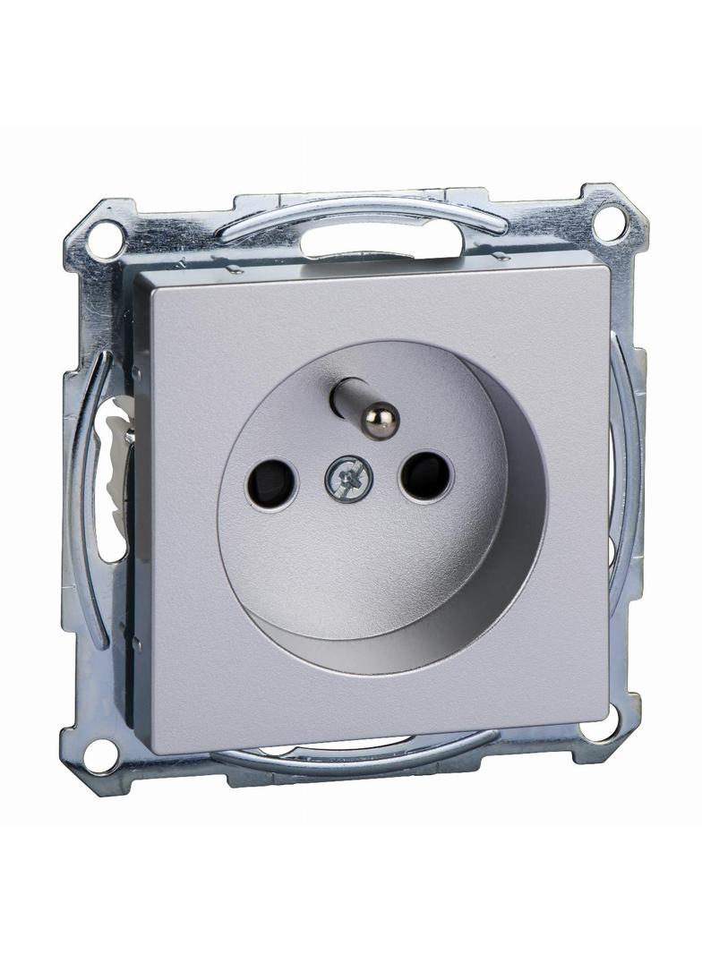 Gniazdo wtykowe z uziemieniem i przesłoną, zaciski śrubowe, aluminium, system M