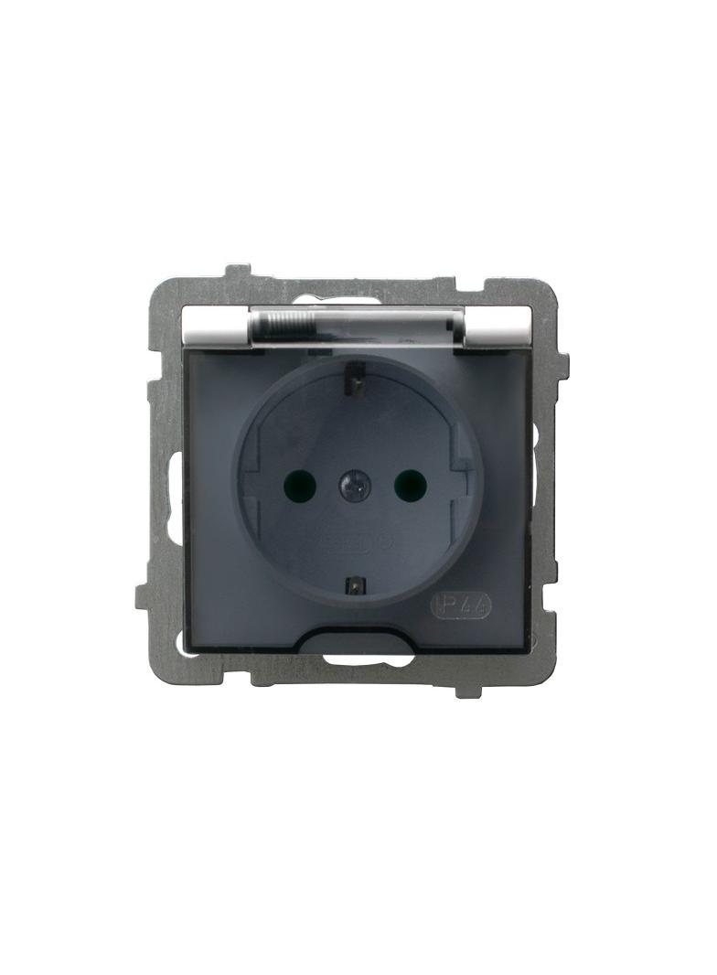 AS Gniazdo bryzgoszczelne z uziemieniem schuko IP-44 wieczko przezroczyste - kolor biały