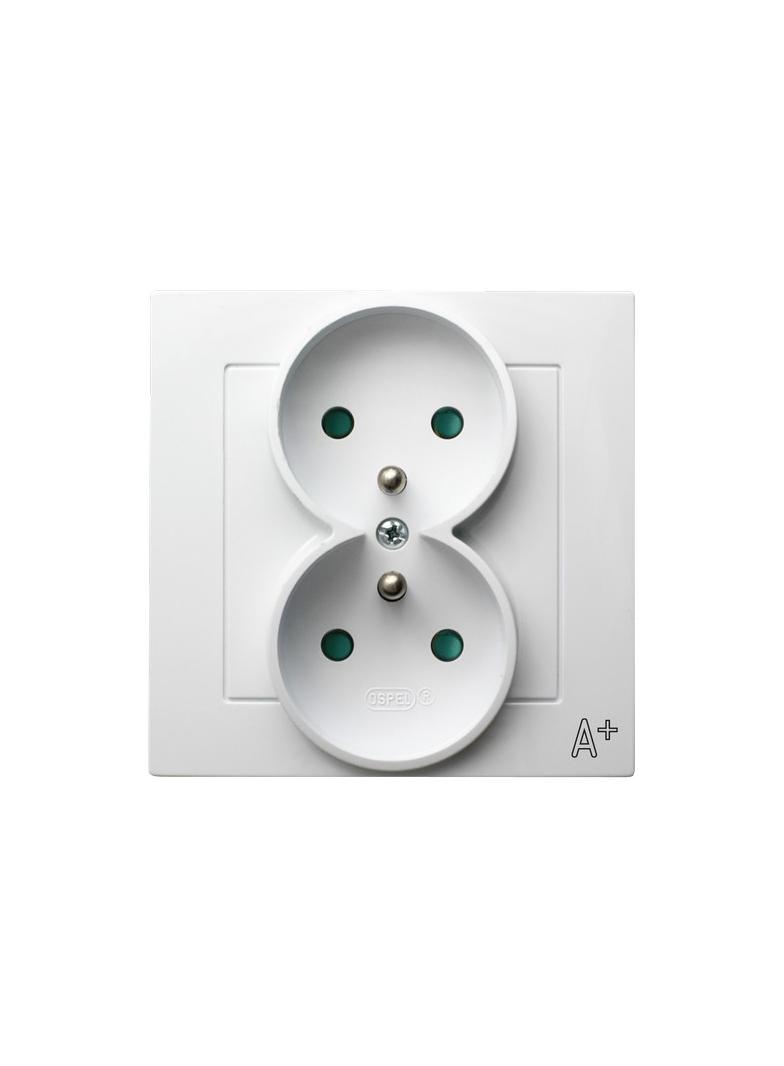 AS ANTYBAKTERYJNY Gniazdo podwójne z uziemieniem z przesłonami, kompletne z ramką, produkt zawiera s