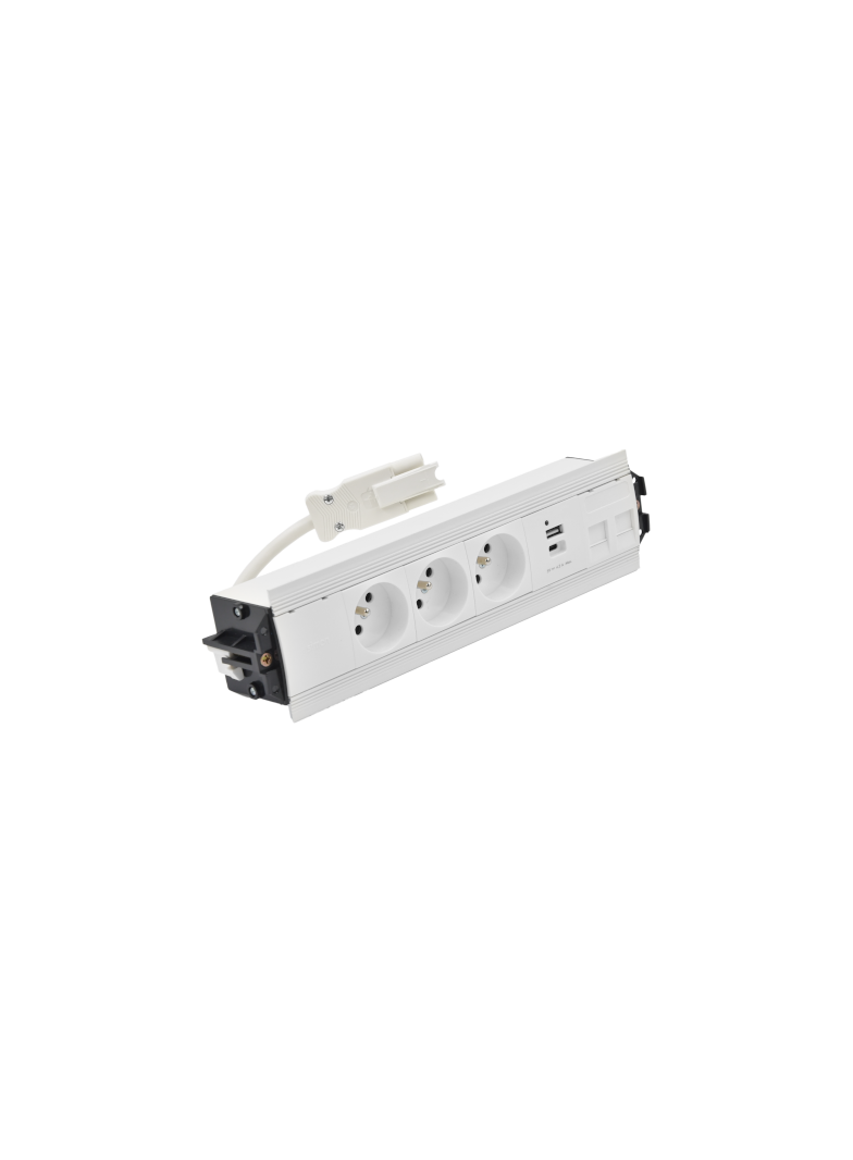 SIMON 480 TS48-510E30BK0-33 Indesk 3 gn. typ E + ładow. USB A+C i płytka dla 2 złączy RJ45 keystone;