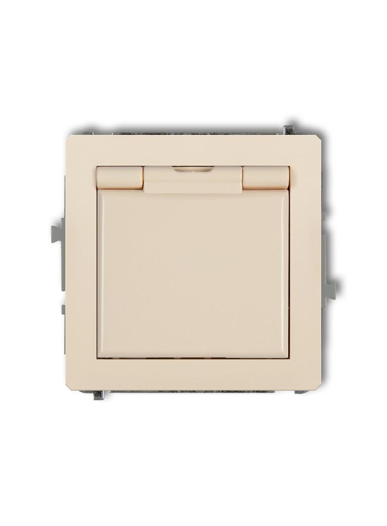 DECO Mechanizm gniazda bryzgoszczelnego z uziemieniem SCHUKO 2P+Z (klapka beżowa, przesłony torów pr