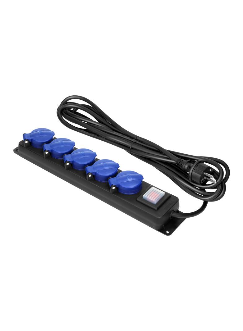 Przedłużacz warsztatowy bryzgoszczelny z wyłącznikiem, 5 gniazd 2P+Z, IP44, schuko przewód gumowy, H