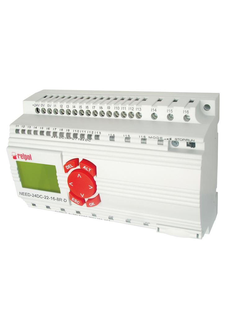 NEED-12DC-22-16-8R-D     Przekaźnik programowalny, 16wejść/8wyjść, Zasilanie: 12VDC, z wyświetlaczem