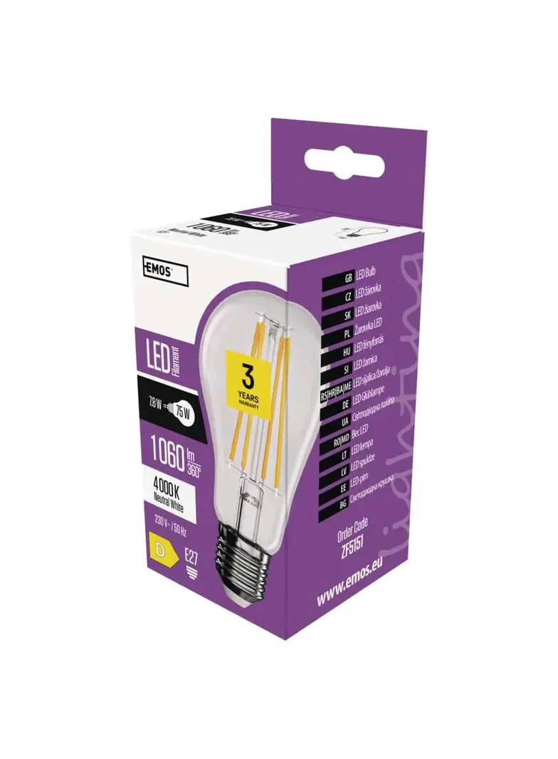 Żarówka LED Filament A60 8W E27 neutralna biel